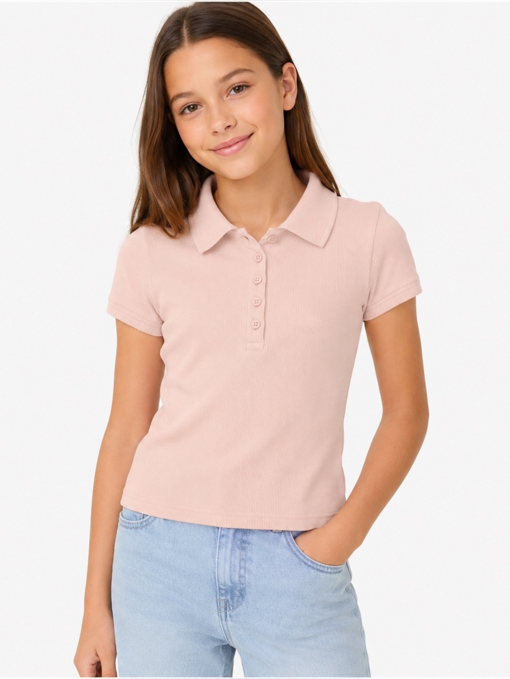 Divided H&M Girls Ribbed Pink Polo Shirt Short Sleeve Size Medium